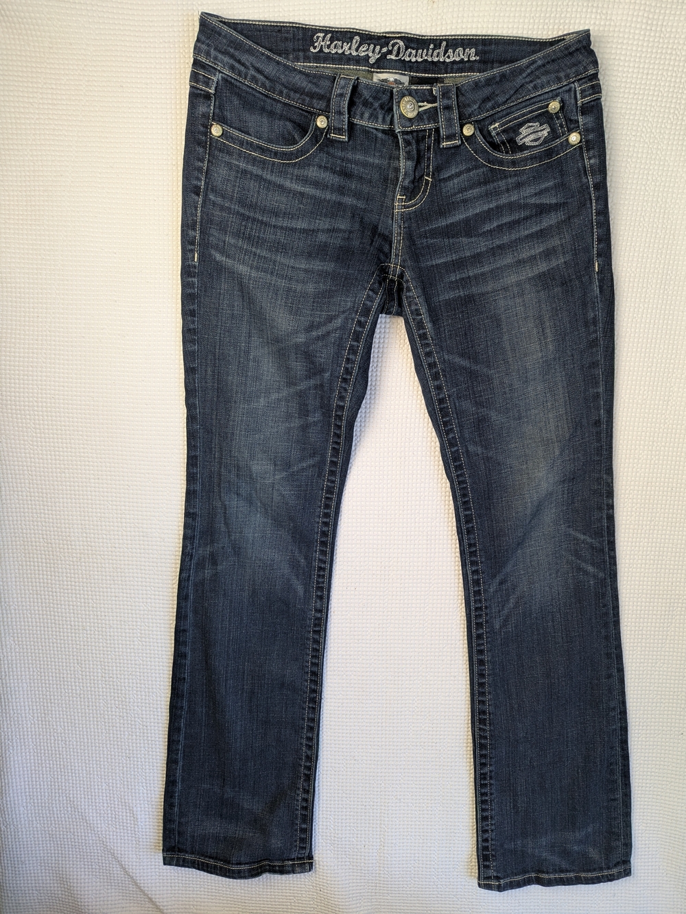 Harley-Davidson Women's Low-rise Lightly Distressed Bootcut Jeans W/ Rhinestones